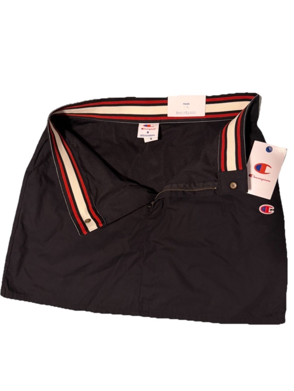 Champion Black Athletic Skirt with Red & White Striped Waistband